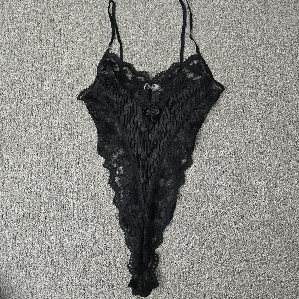 VTG Cinema Etoile Lace Teddy Bodysuit‎ Black Sheer Lingerie Y2K S